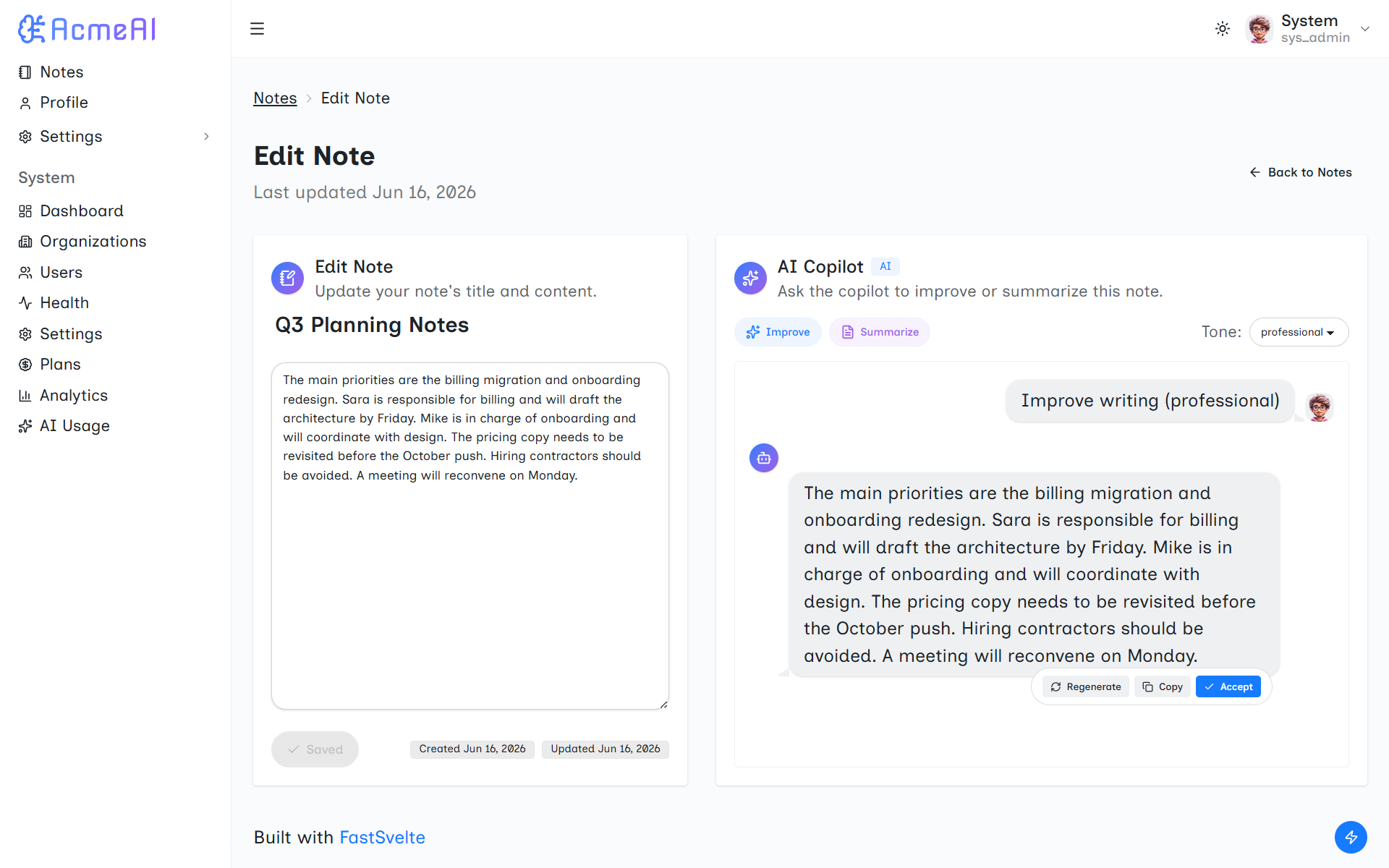 The Resmate editor with the coach panel open